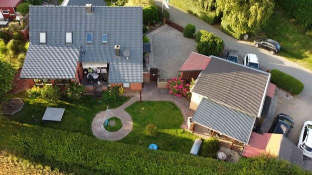 Blick auf´s Ferienhaus Meinholz von oben 