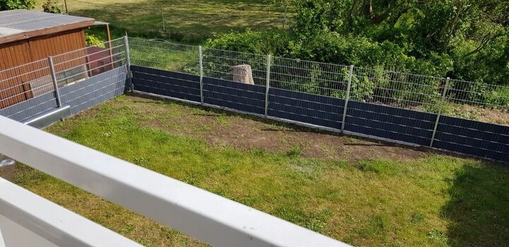 Blick in den Garten, hundesicher eingezäunt