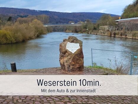 Weserstein 8 km Entfernung,  wo Fulda und Werra zusammenfließen