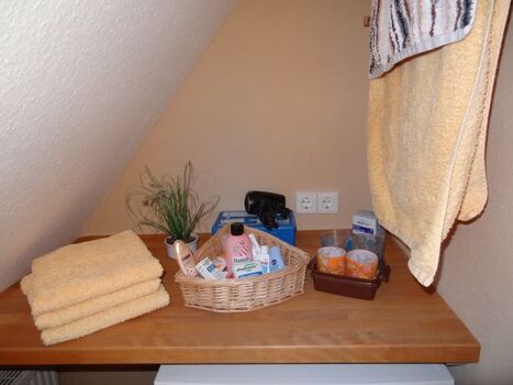 Bad - klein, aber fein und ausreichend Ablagefläche und Trocknungsmöglichkeiten für Handtücher