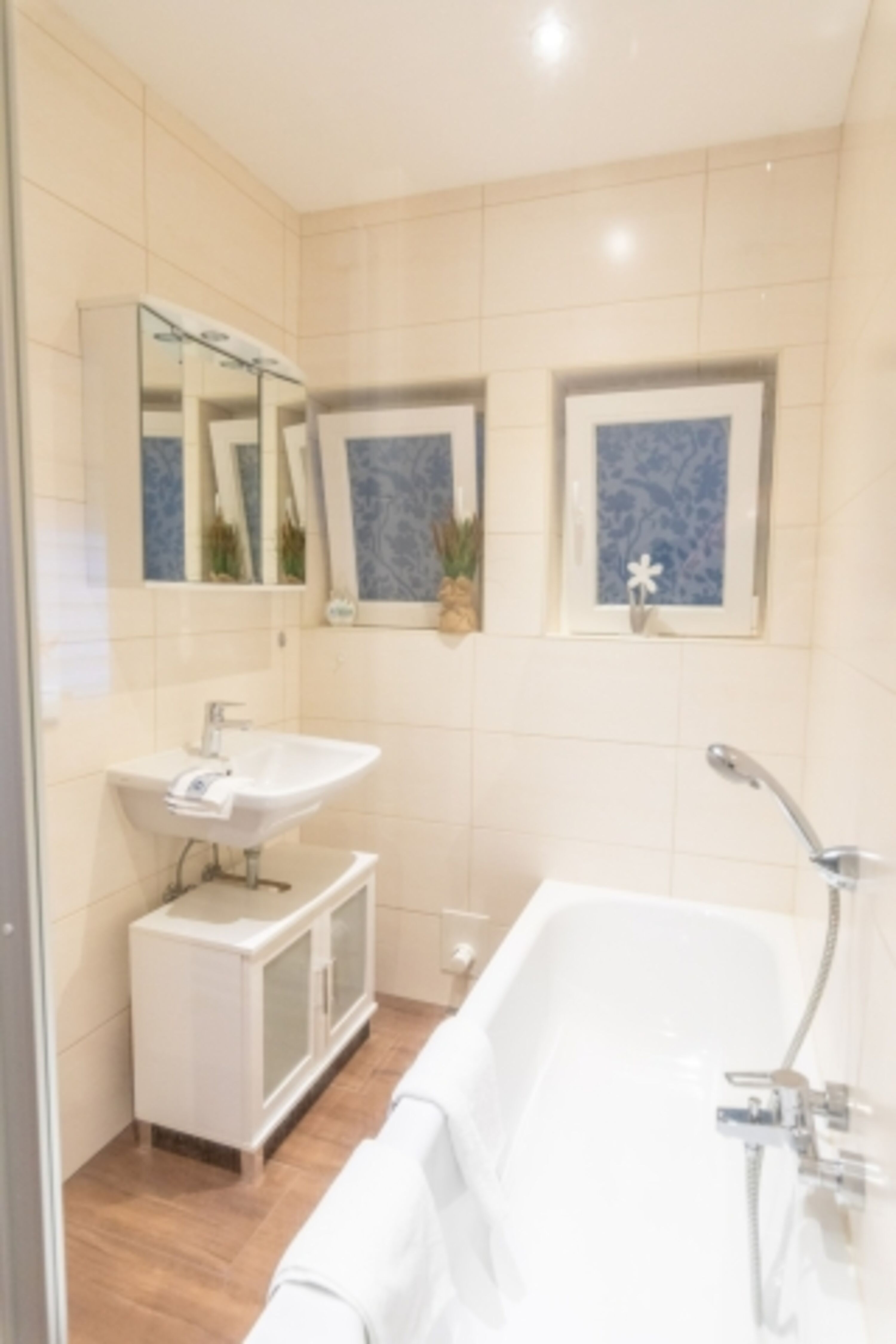 Bad im EG mit Dusche, Wanne, WC, Handwaschbecken