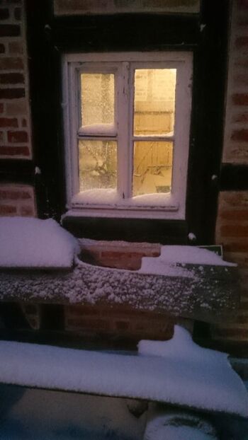 Schnee und Eis an den Fenstern