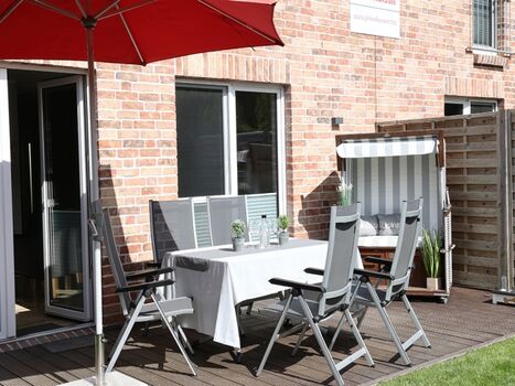 Blick auf die Terrasse vom Ferienhaus Joe