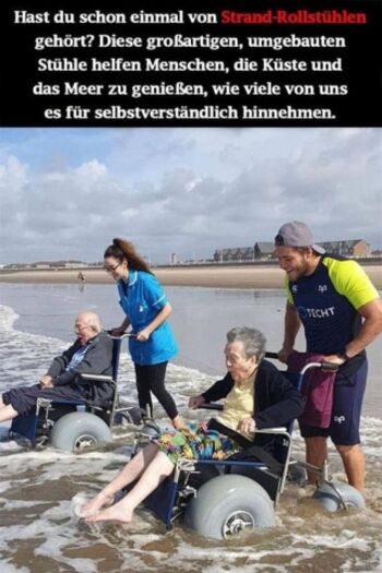 So dass alle, das Meer geniessen. Sandrollstuhls 3,5 km von Meer entfernt verfügbar! 