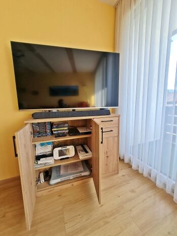 Multimedia (großer, internetfähiger 4K-Ultra HD Fernseher mit Ambilight-Hintergrundbeleuchtung und Kino-Sound-Lautsprechern, DVD-BluRay-Player, Stereoanlage, Nintendo Wii Spielekonsole, echte DSL-Internetflatrate, Alexa-Musiksystem mit großer Audiothek)