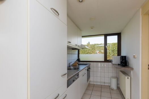 Die offene Küche mit ua einer Spülmaschine