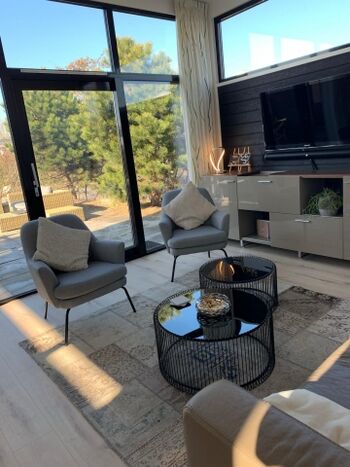 Wohnzimmer, teils Blick auf die Terrasse 