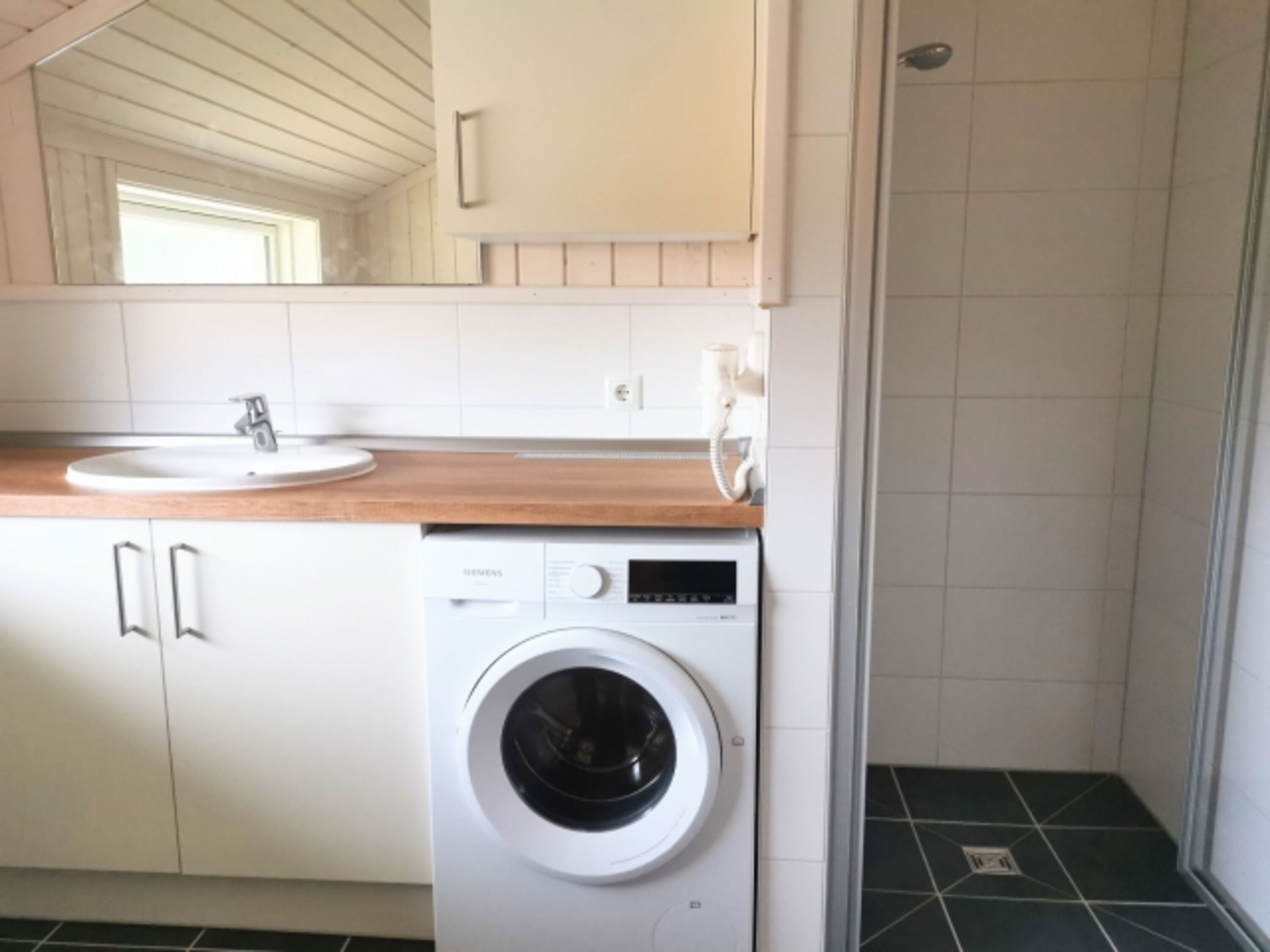 der Waschtrockner und die Dusche