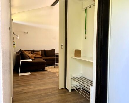 Eingangsbereich. Blick ins Wohnzimmer.