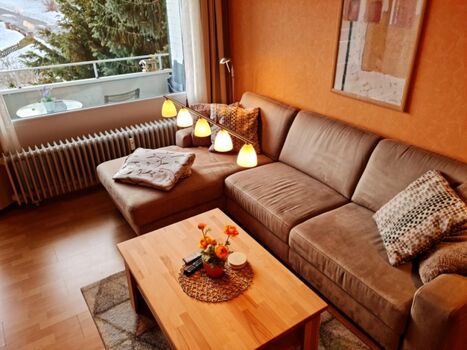 Das große Wohn-/Esszimmer mit Doppelschlafcouch