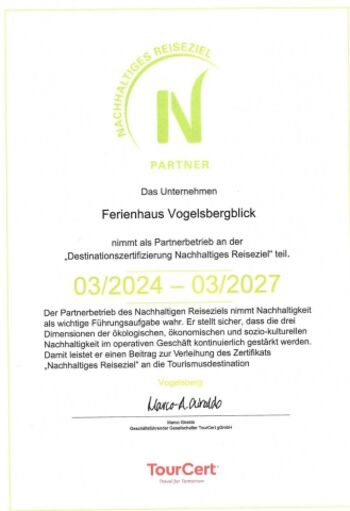 Tour Cert Nachhaltigkeits-Partnerbetrieb