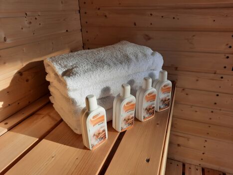 Aufgussmittel und Handtücher vorhanden