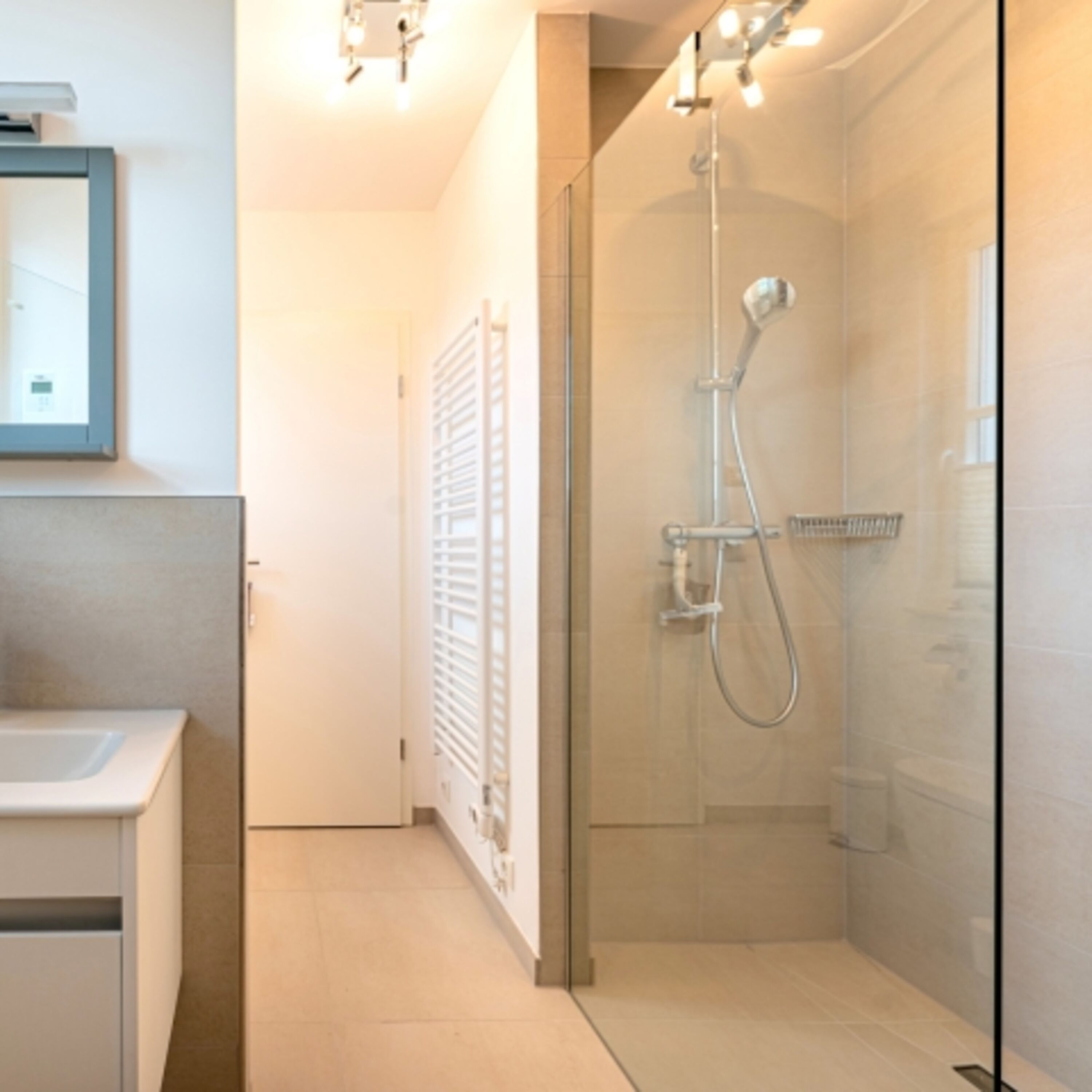 Saunabereich mit Dusche, Waschbecken und WC