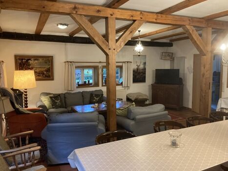 Wohnbereich Sofaecke und großer Esstisch 