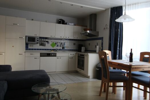 Blick in die voll ausgestattete Küche