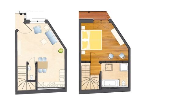 Appartement 7 - Grundriss Erdgeschoss und Obergeschoss