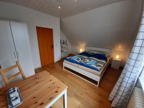 Großzügiges Schlafzimmer mit Bücherregal