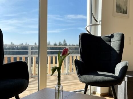 Das gemütliche Wohnzimmer mit Blick in den Schwarzwald