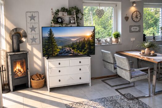 55-Zoll Smart-TV + Kamin