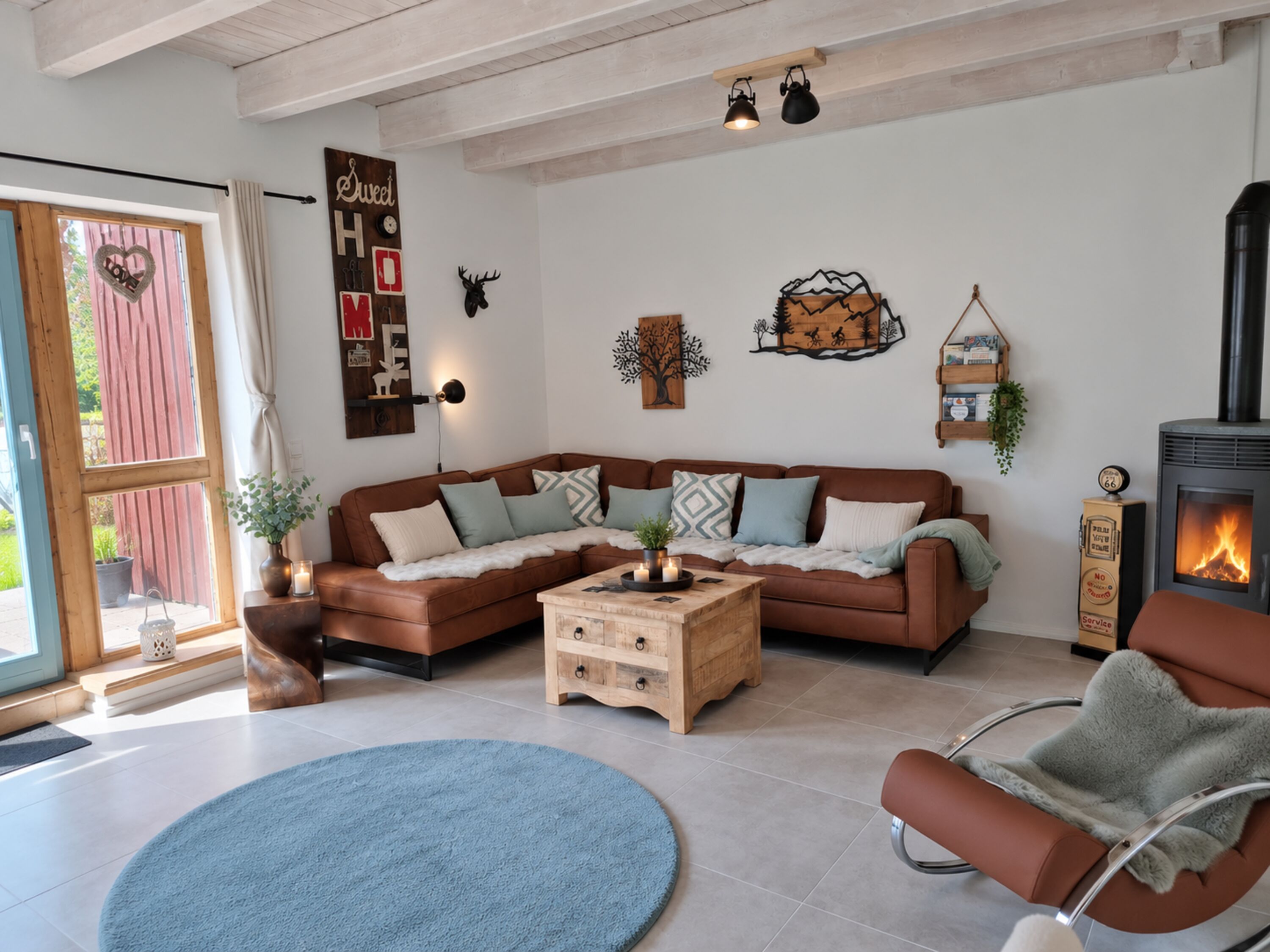 offenes Wohnzimmer mit Kamin
