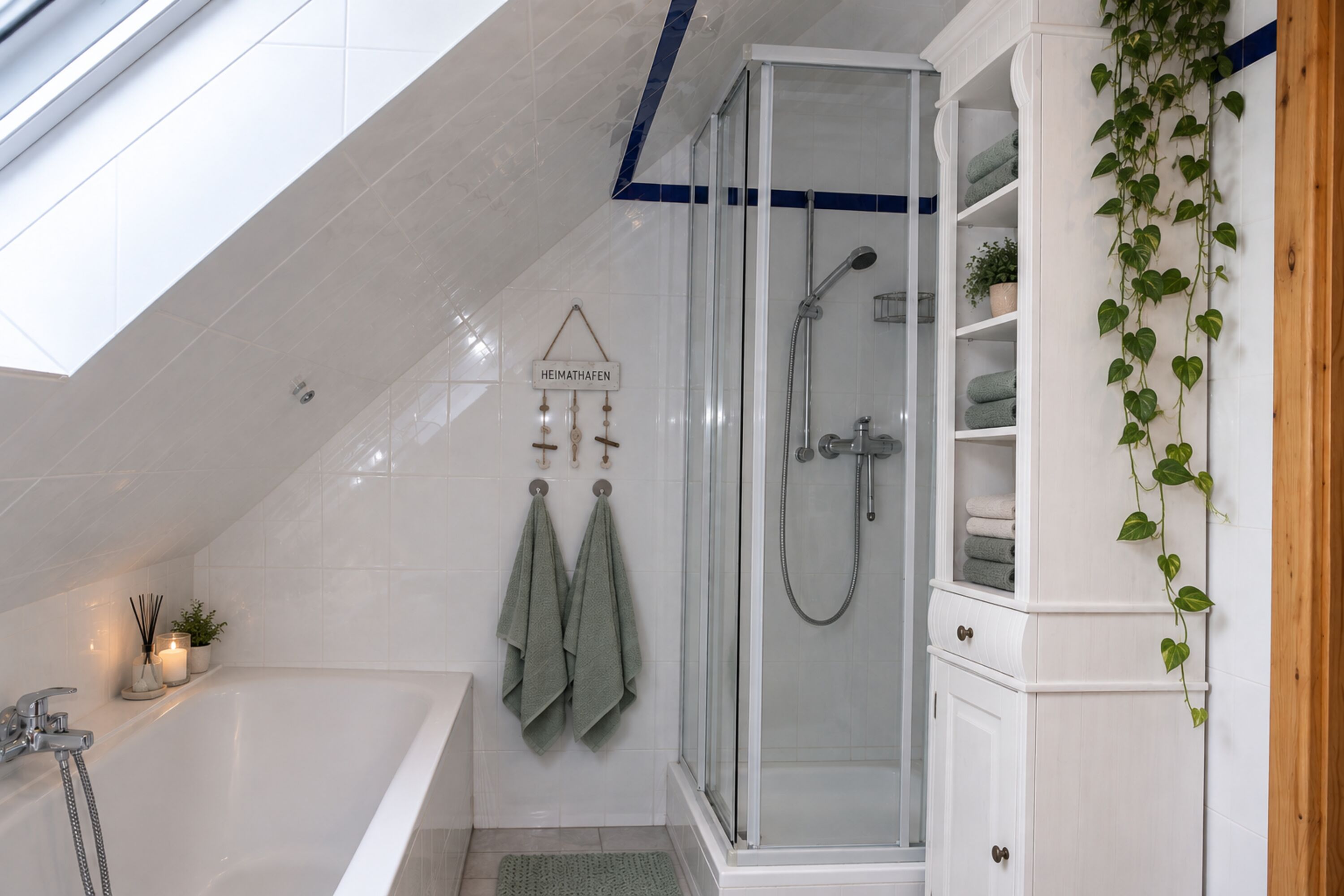 Badezimmer mit Dusche + Badewanne