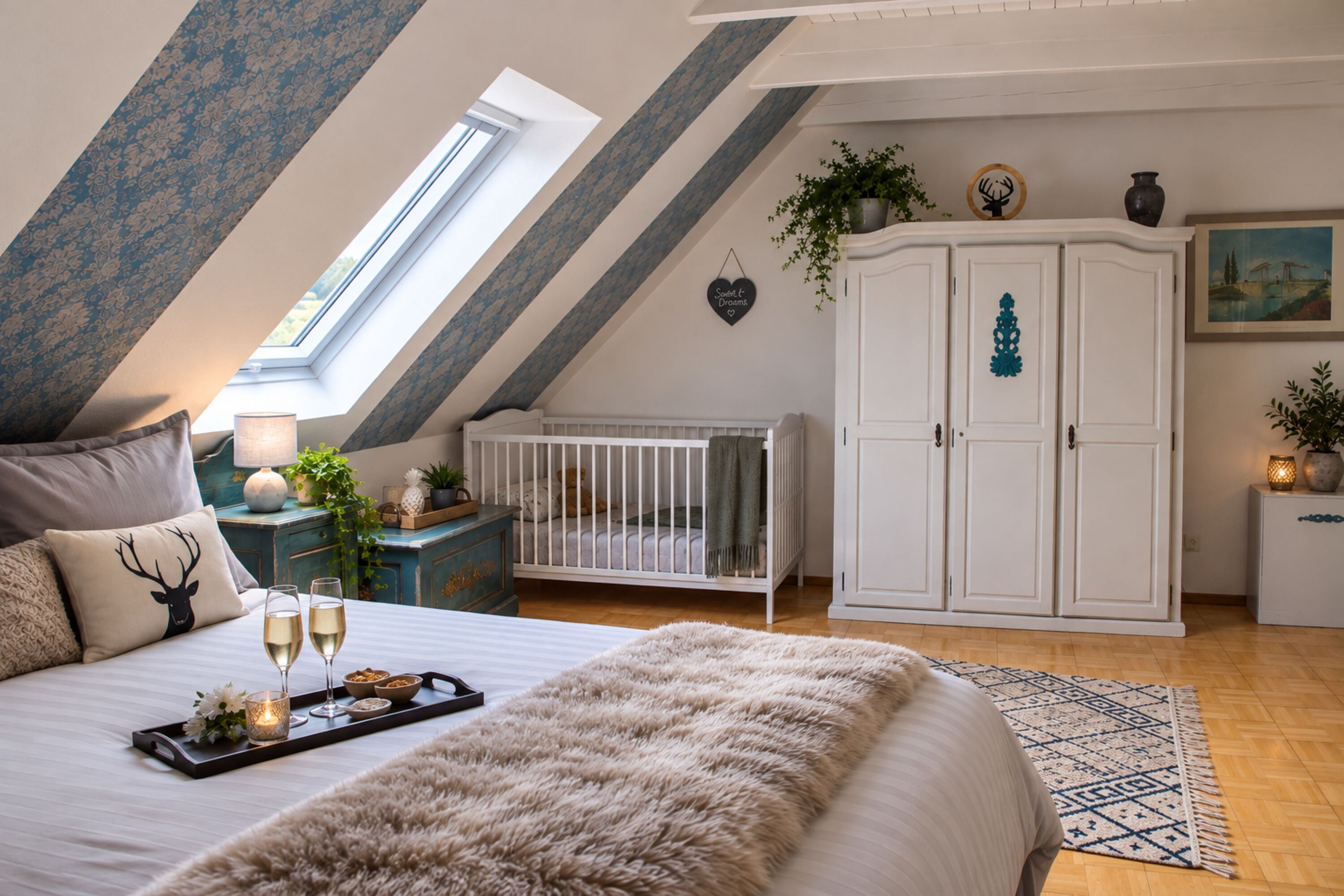 Schlafzimmmer 1 Boxspringbett + Kinderbett