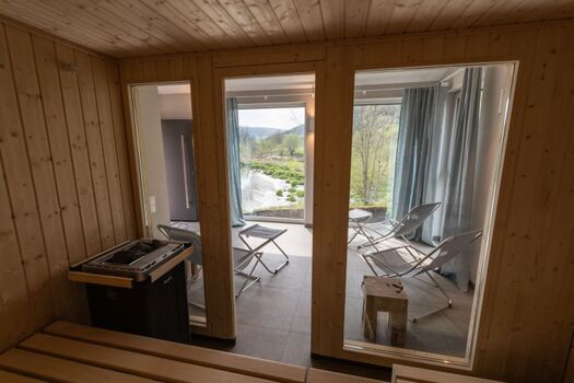 Blick von der Sauna aufs Wasser