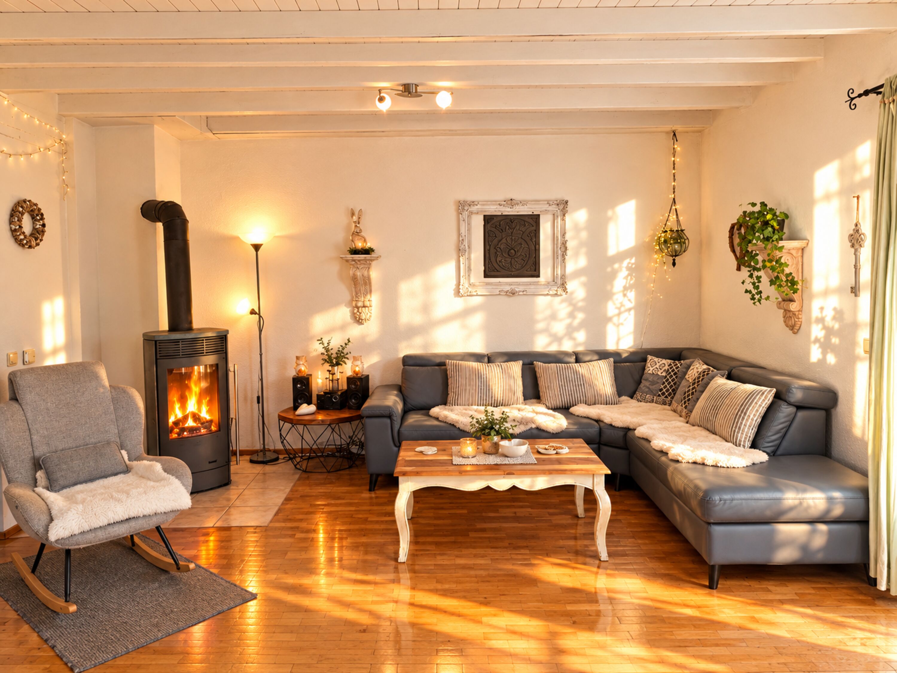 offenes Wohnzimmer + Kamin