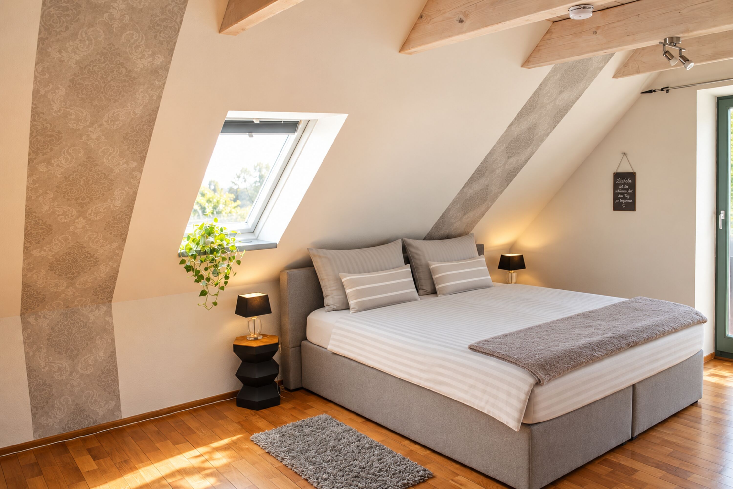 Schlafzimmer 1 mit Boxspringbett + Babybett