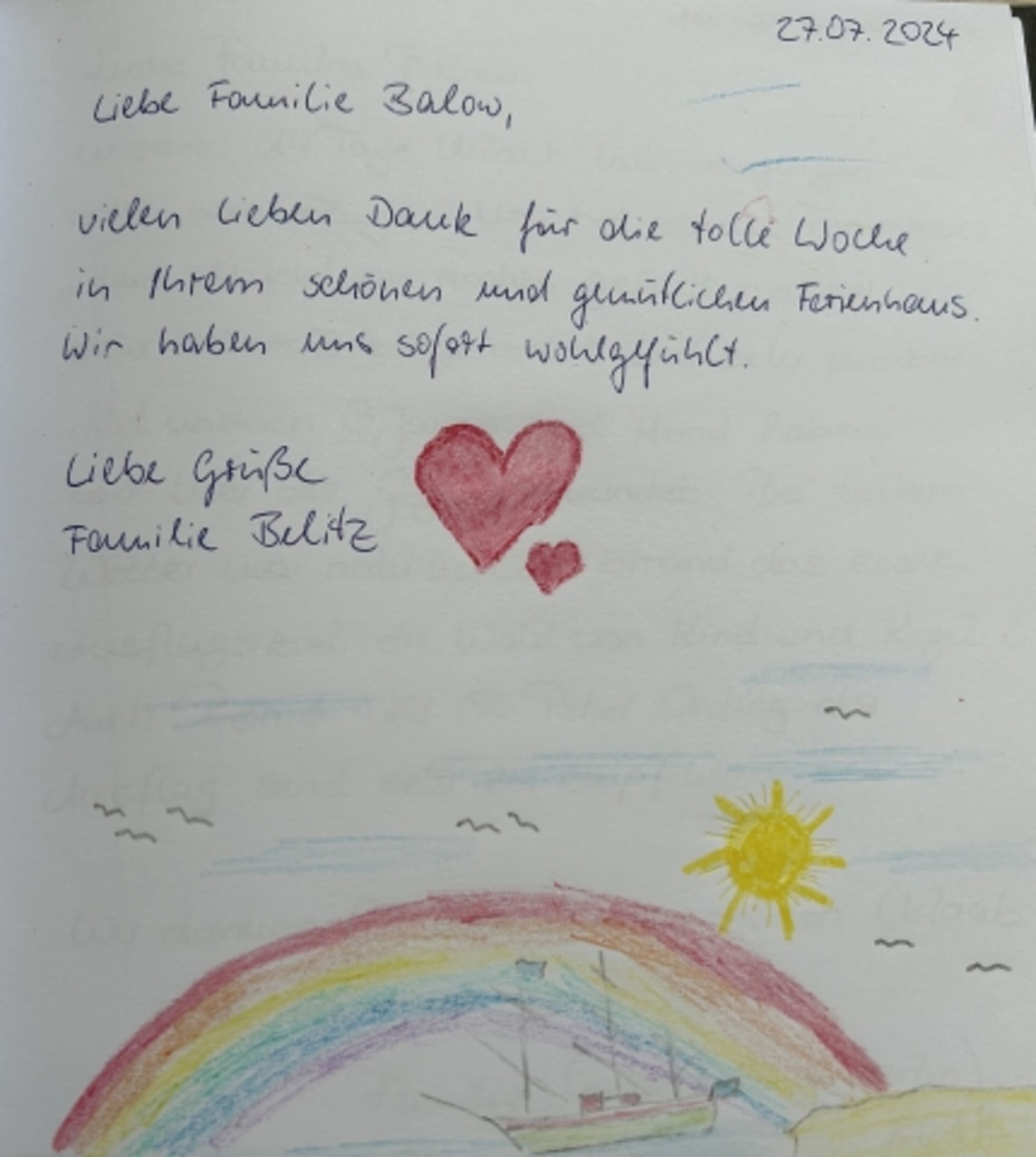 Eintrag Gästebuch Ferienhaus Hein Mück
