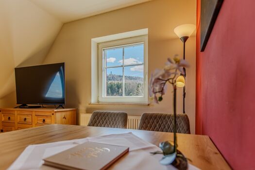 Kombiniertes Wohn-/Eßzimmer mit Gebirgsblick und Schlafcouch