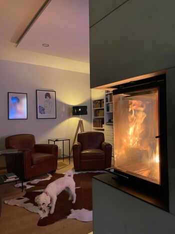 TIDE4 Ferienwohnung Amrum Apartment 8 Wohnbereich mit Kaminofen