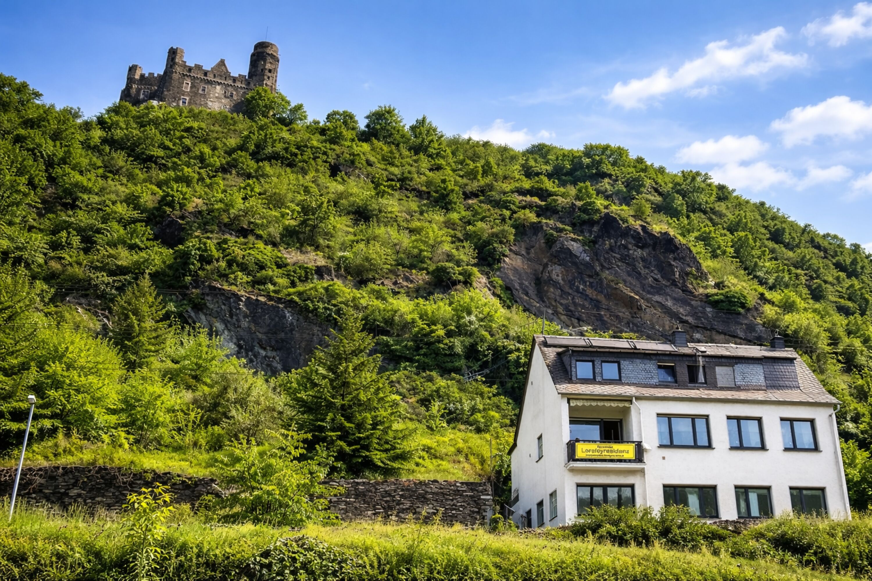 Außenansicht mit Burg Maus