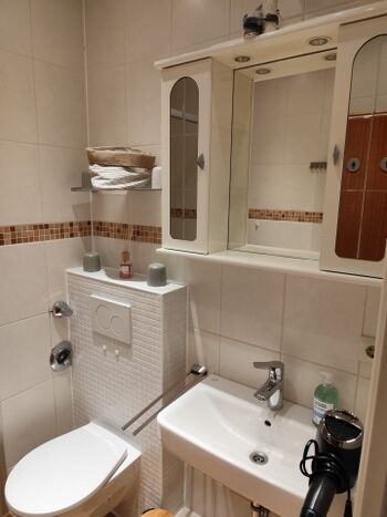 Komfortables Bad u.a. mit Handtuchheizung und Fön