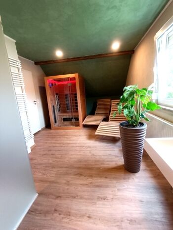 Wellnessbereich mit Walk in Dusche und Infrarotkabine