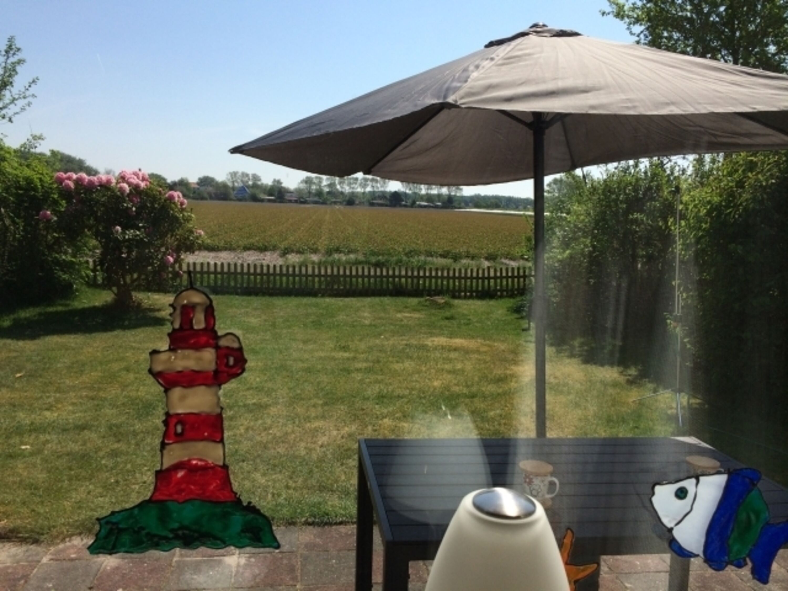 Im Frühjahr mit Aussicht auf ein Blumenfeld 