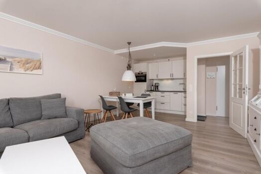 Seehof Bansin - Blick vom Wohnzimmer zur Küche