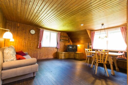 Wohnraum mit zusätzlicher Schlafcouch und Sat.-TV