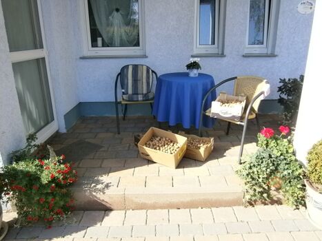Überdachte Terrasse zum Garten raus (Ostseite)
