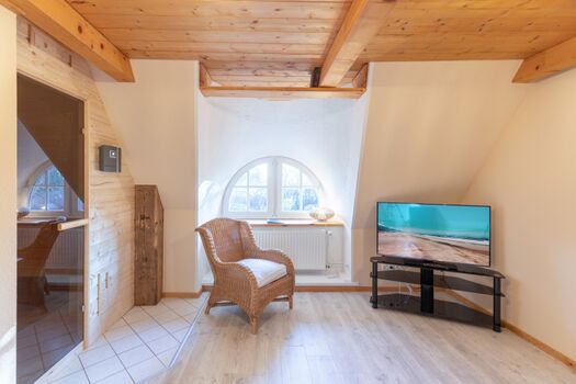 Räidehus - Sauna und Relaxbereich mit modernem TV