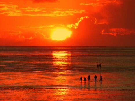 Bei einer Wattwanderung dem Farbspiel des Himmels zuschauen