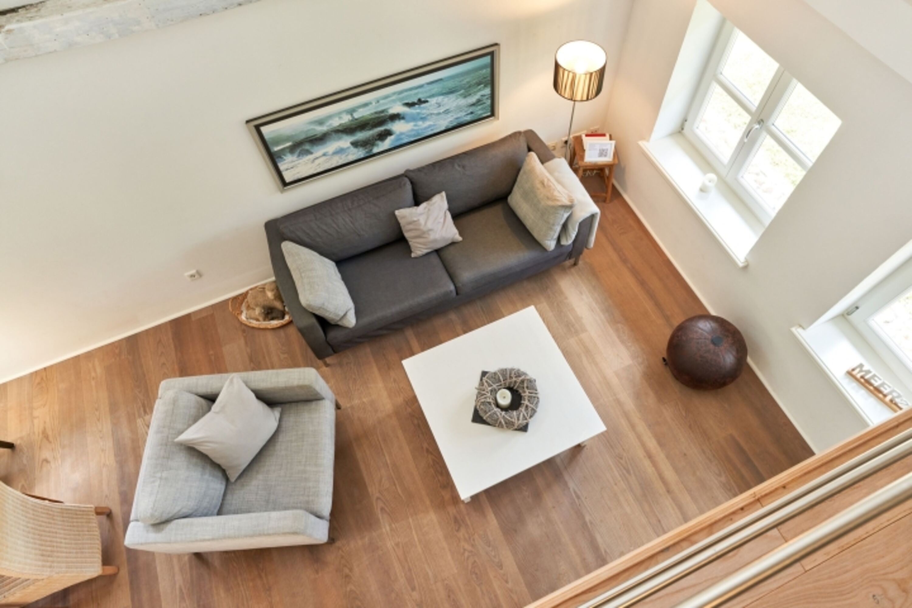 Ferienhaus Haubarg-Kieker Wohnzimmer von oben