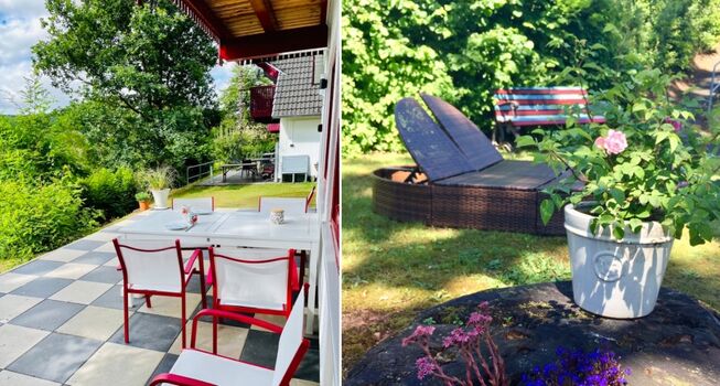 Schöner Garten und Terrasse mit Liege- und Sitzmöglichkeiten
