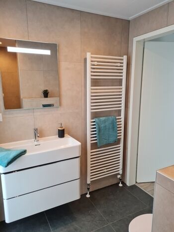 Badezimmer mit Regendusche und WC