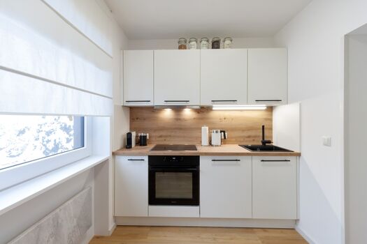 Einbauküche mit Induktionskochfeld, Backofen und Spülmaschine