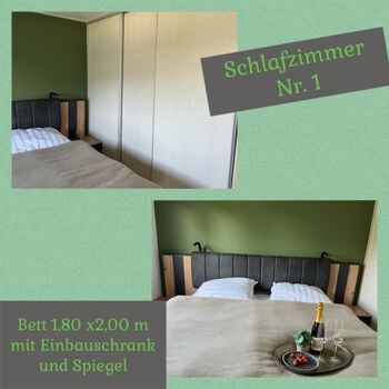 1. Schlafzimmer mit neuer Bettanlage und Leselampen 