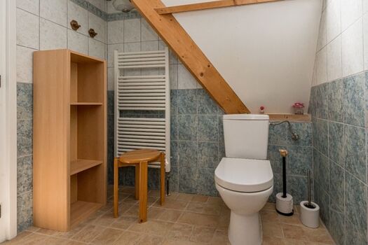 Badezimmer 2 mit Dusche, Waschbecken und Toilette