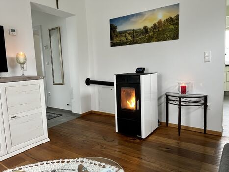 Pelletsofen im Wohnzimmer für kühle Tage(Zusatzheizung)