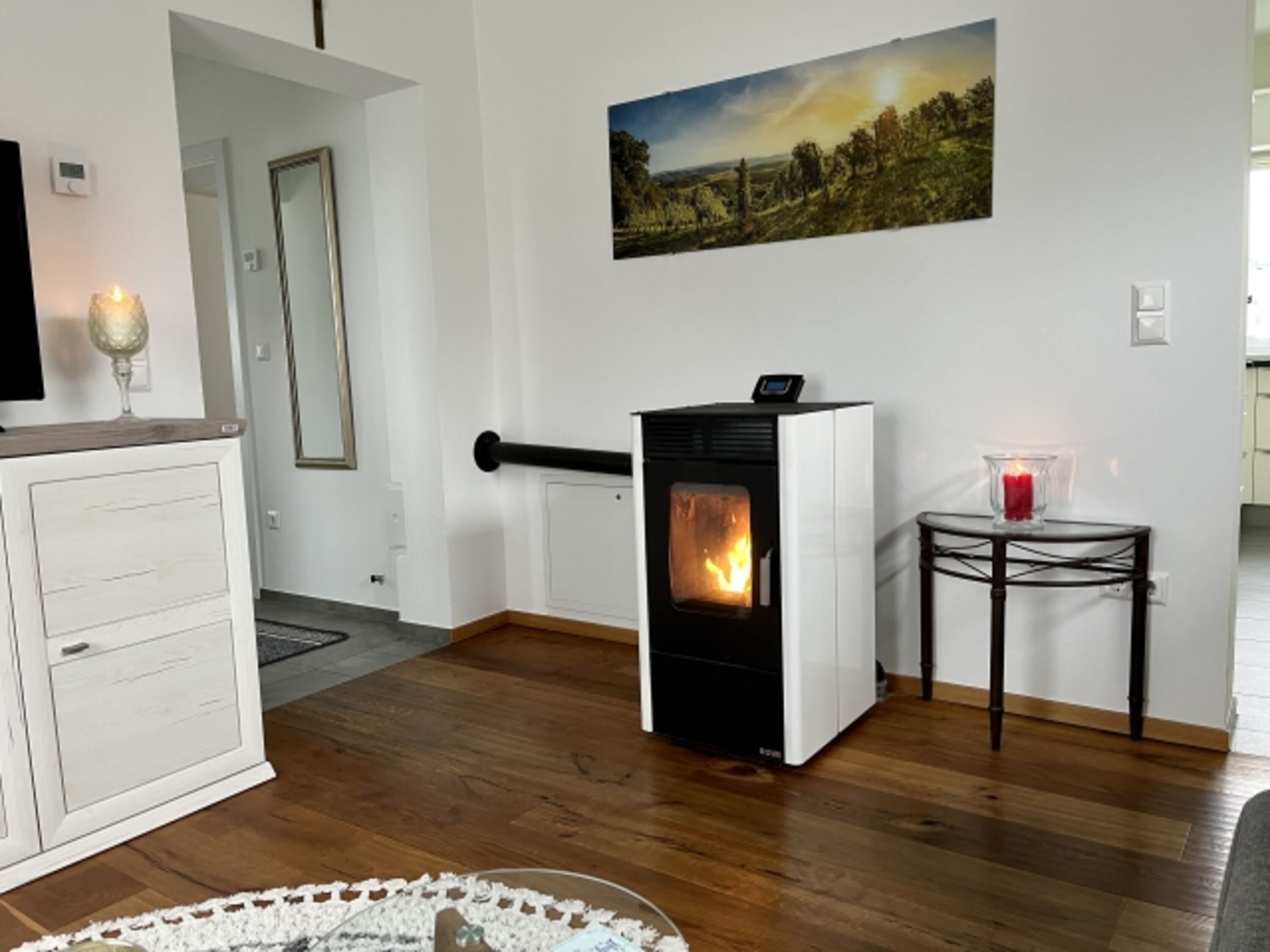 Pelletsofen im Wohnzimmer für kühle Tage(Zusatzheizung)