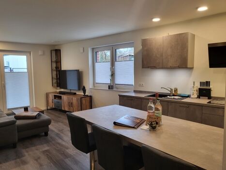 Küche mit Blick in den Wohnbereich